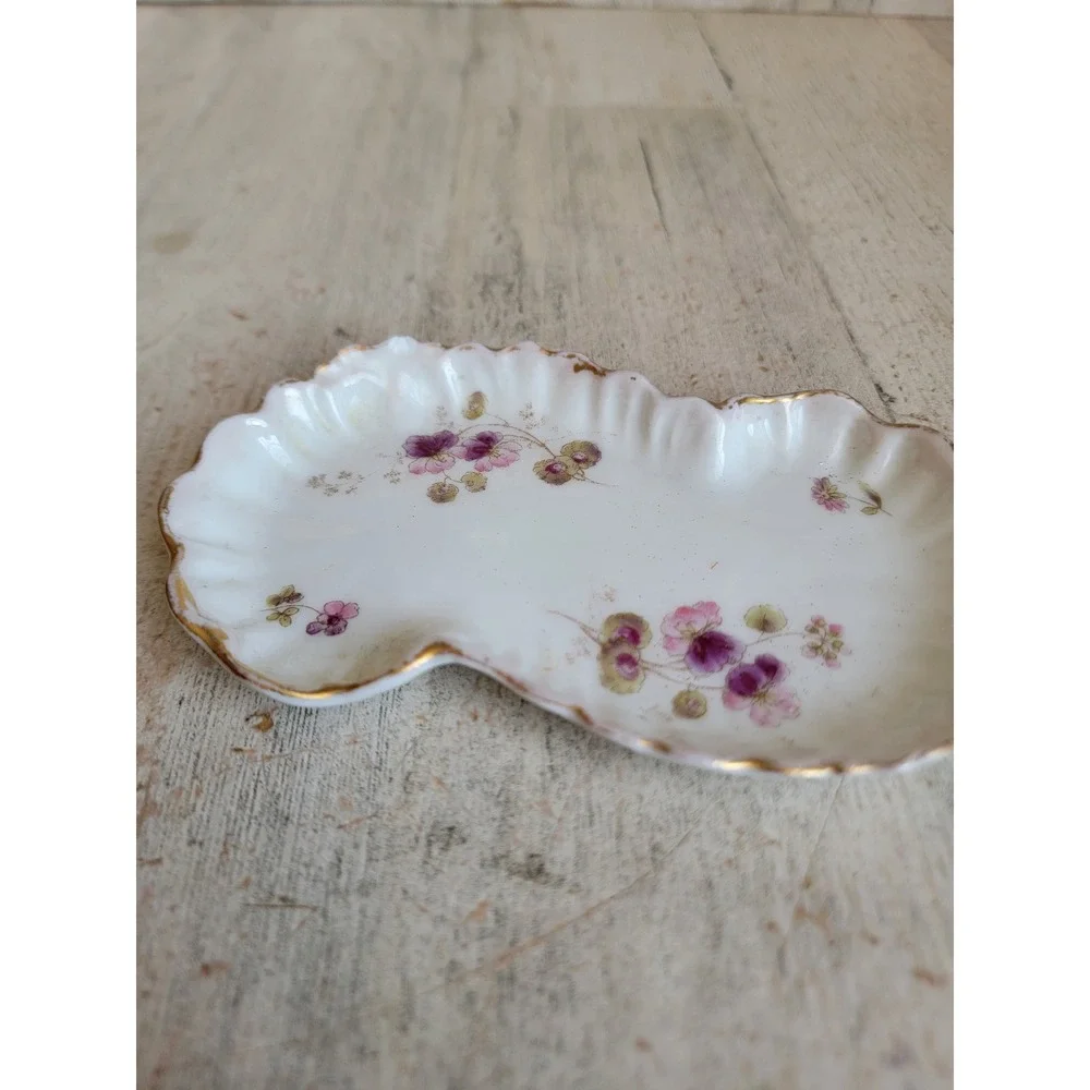 Vintage French floral trinket tray pink flower unique home‎ decor